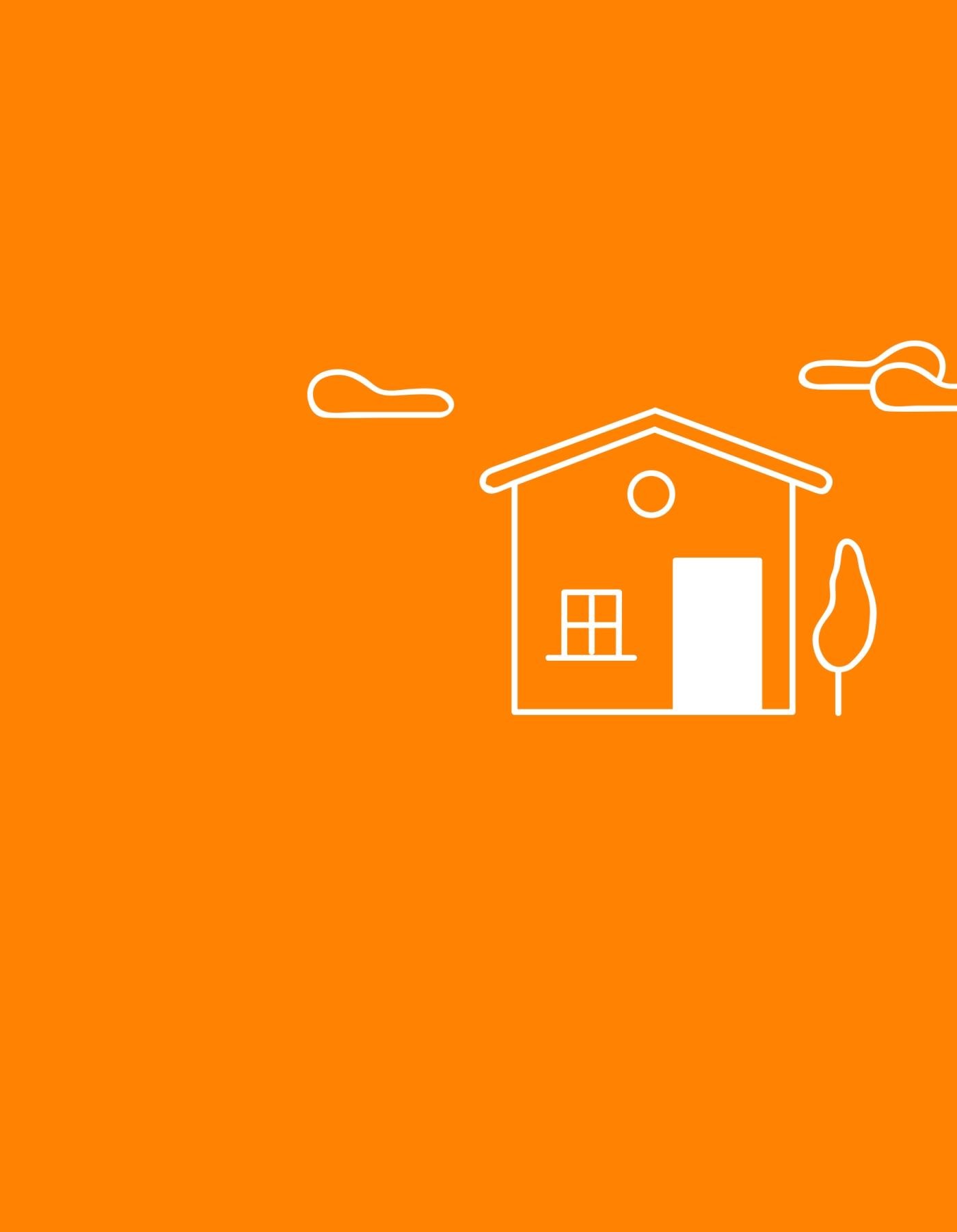 orange background with house and clouds illustration