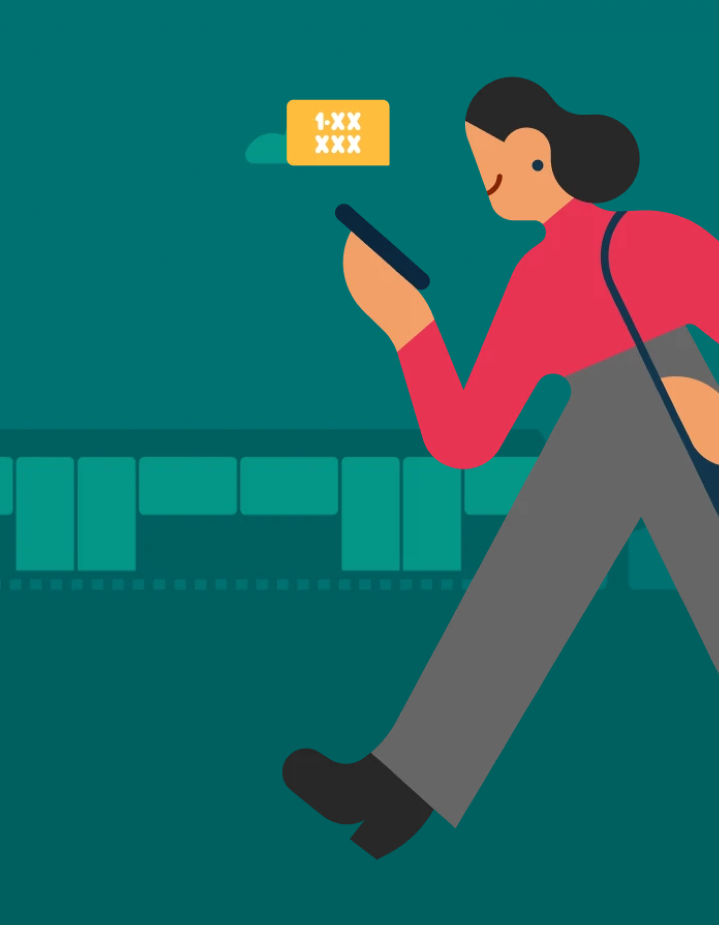 Illustration of person walking and looking at their phone